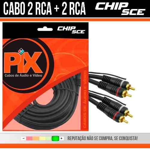Cabo 2 Rca + 2 Rca Preto C/ Fio Terra Automotivo 1.50m — foto 1