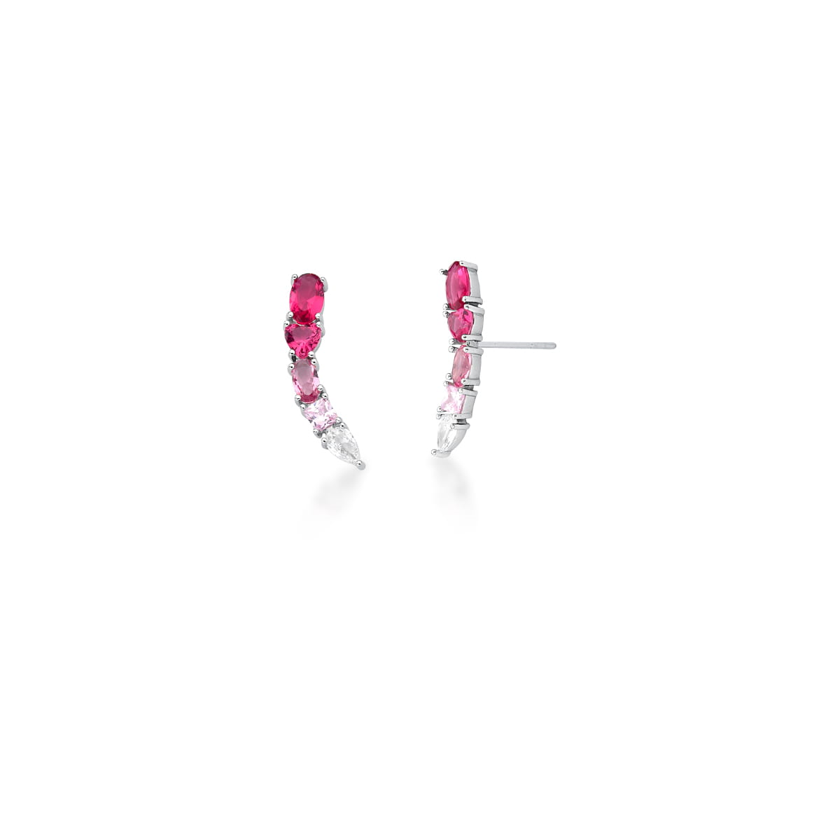 Brinco Ear Cuff com Cristais Rosa degradê Banhado a Ródio