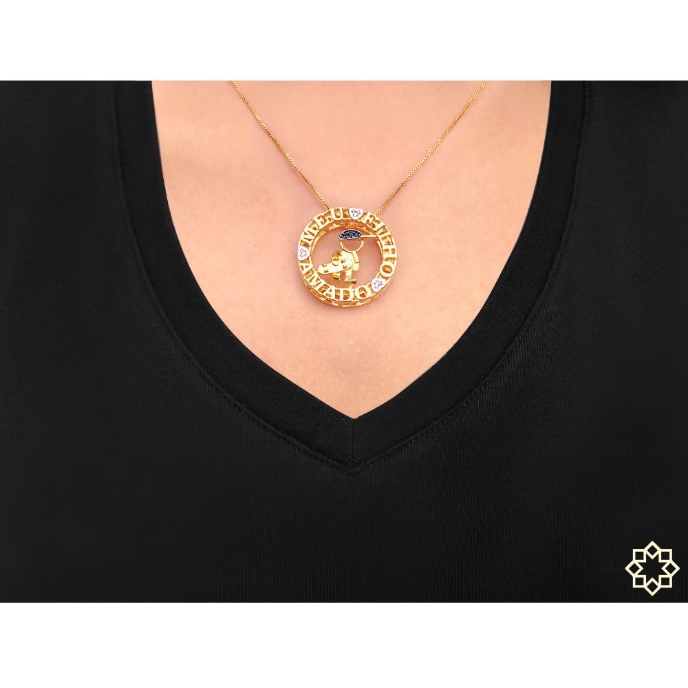 Colar Mandala Meu Filho Amado Menino banhado em ouro 18k com zirconias cordão mãe