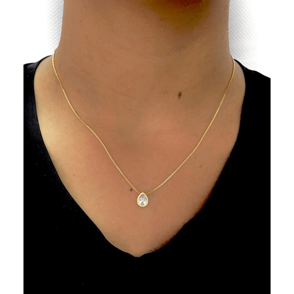 Conjunto Colar e Brinco Ponto de Luz Gota com zirconias banhado em ouro 18k
