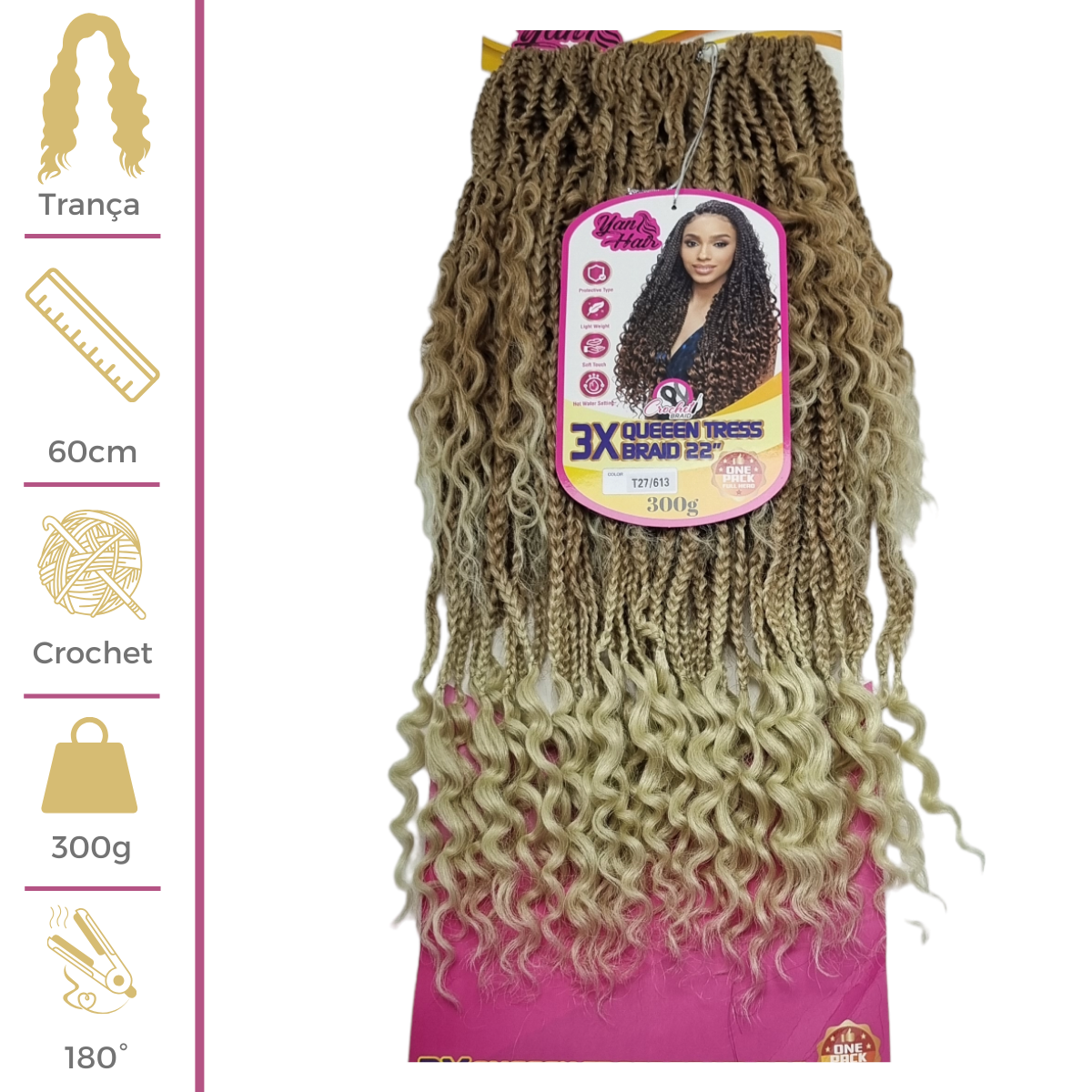 QUEEEN TRESS BRAID 22 YAN HAIR 300G TRANÇA E CACHOS