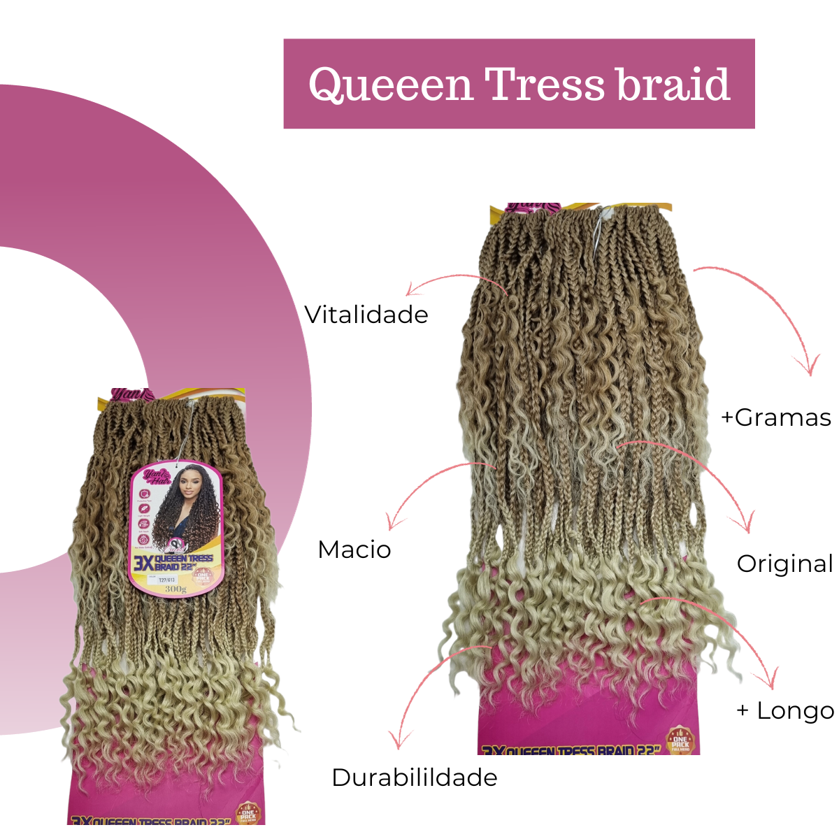 QUEEEN TRESS BRAID 22 YAN HAIR 300G TRANÇA E CACHOS
