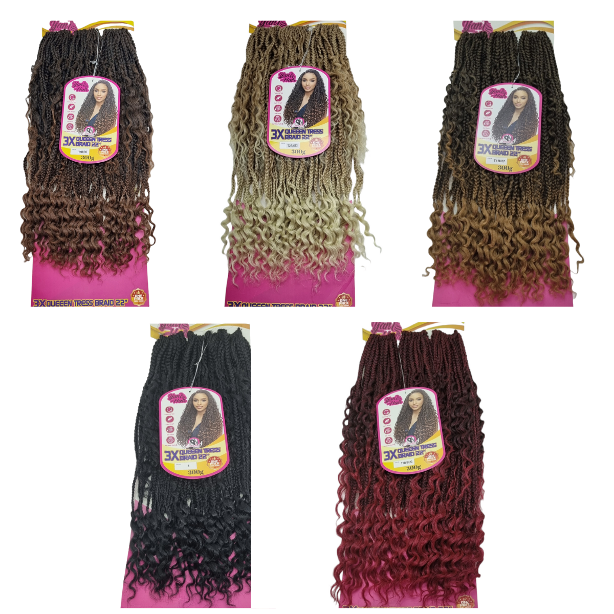 QUEEEN TRESS BRAID 22 YAN HAIR 300G TRANÇA E CACHOS