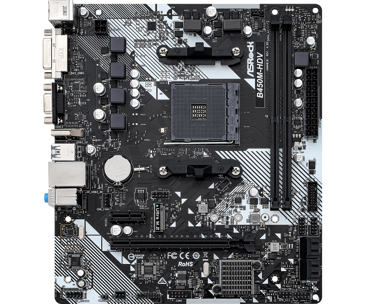 Placa MAE Asrock B450M-HDV R4.0 - Ryzen AM4 - DDR4 - Matx - M.2 - Vga/hdmi/dvi - miniatura 2
