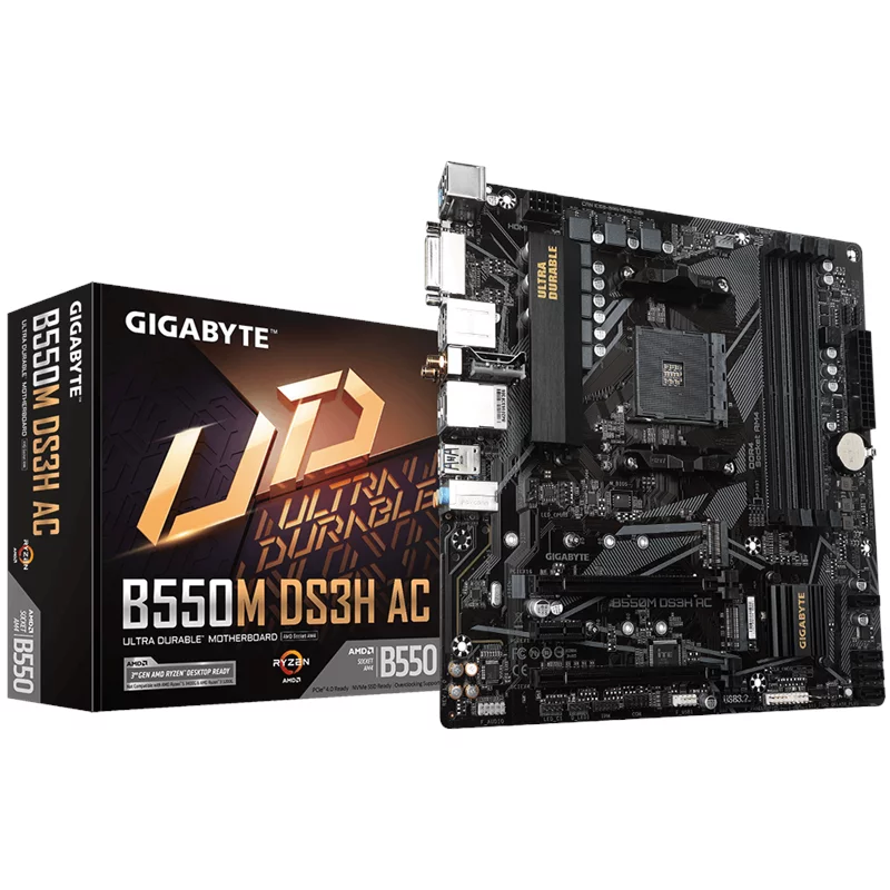 PLACA MÃE GIGABYTE B550M DS3H AC WIFI AM4 DDR4 - foto 1