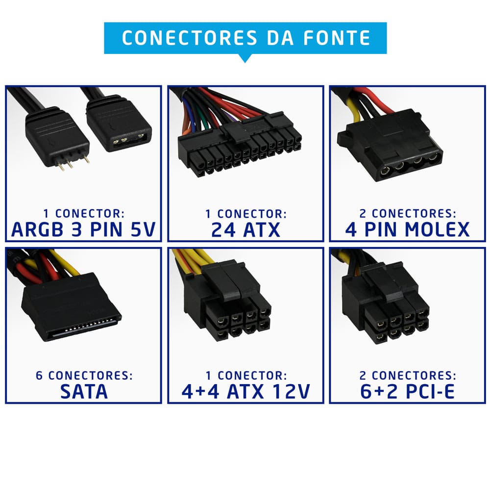 FONTE EVUS EVG500 GAMER 500W 80 PLUS BRONZE LED RGB - miniatura 4