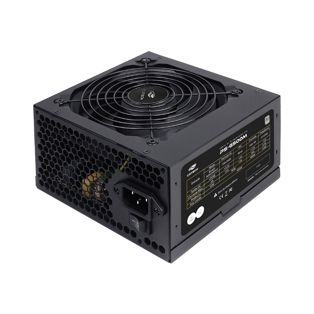FONTE DE ALIMENTACAO C3TECH 500WTS 80 PLUS WHITE PSG500 PRETO - miniatura 4
