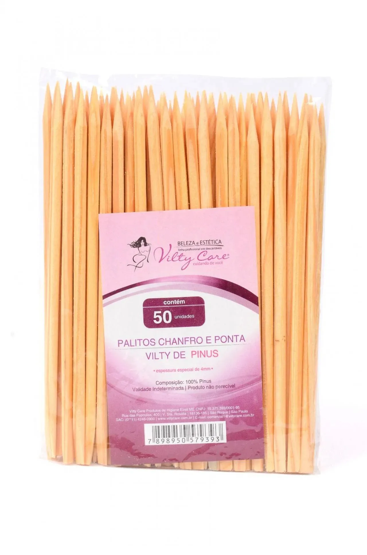 Palito Vilty 100% Bambu Chanfro e Ponta - Pct c/ 50 unid.
