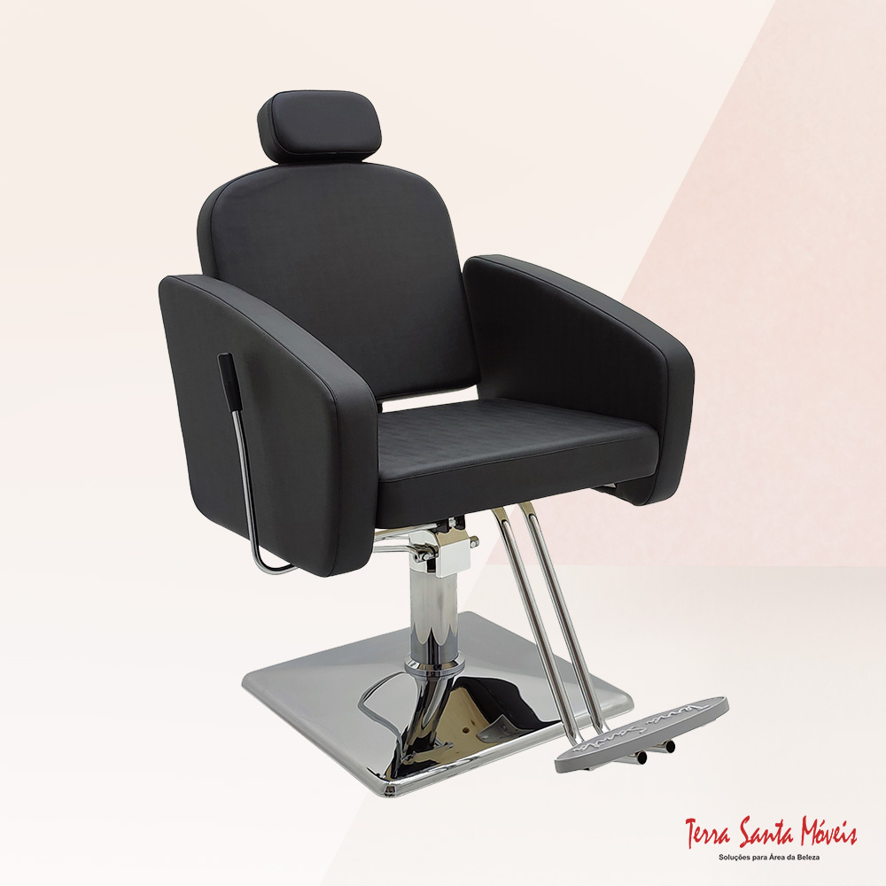 Poltrona Atena Reclinavel Preto Acetinado Base Quadrada