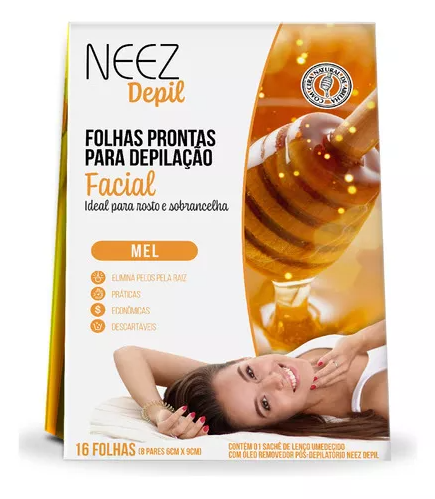 Folhas Prontas Facial Mel 16 Folhas 8 Pares Neez Depil