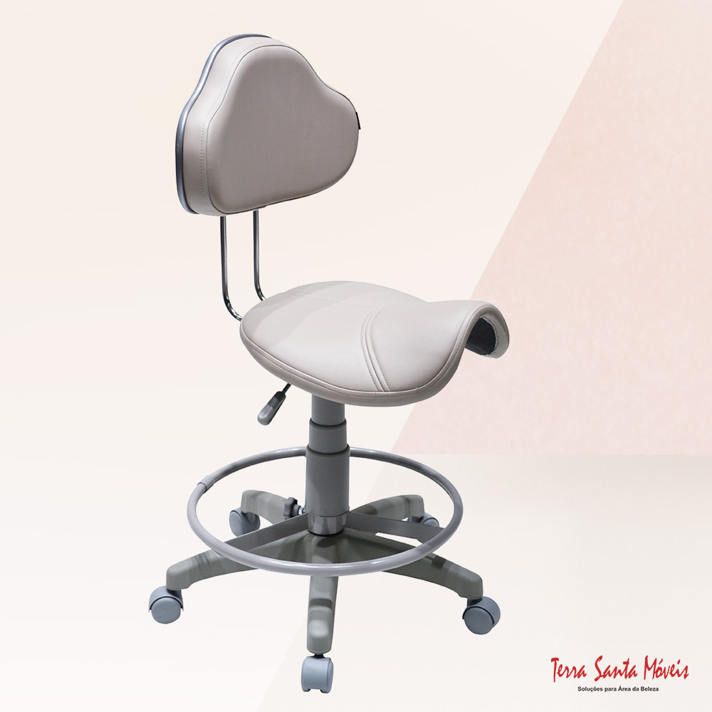 Mocho Sela com Encosto Base Aluminio Polido Preto Acetinado