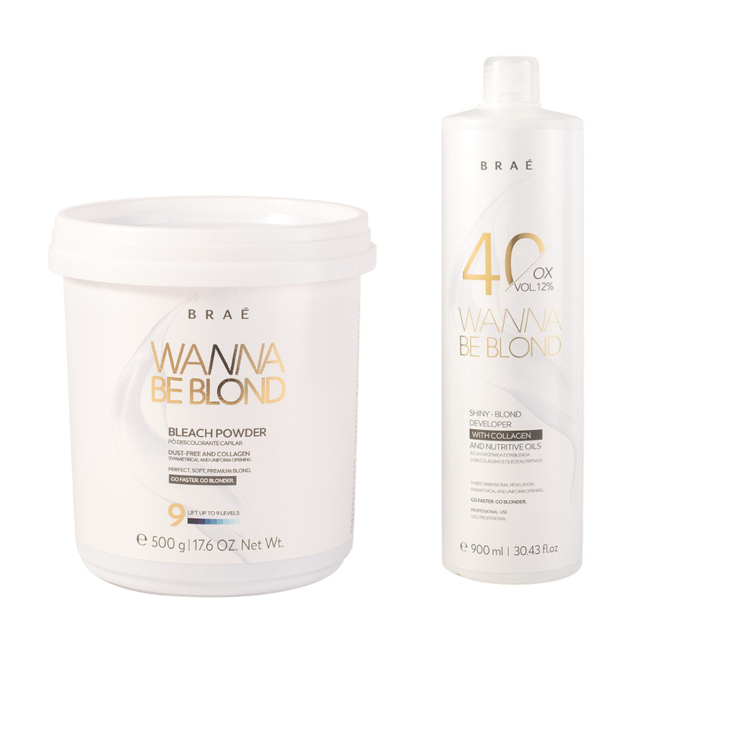 BRAÉ WANNA BE BLOND PÓ DESCOLORANTE CAPILAR 500g + WANNA BE BLOND 40 VOLUMES 900ML