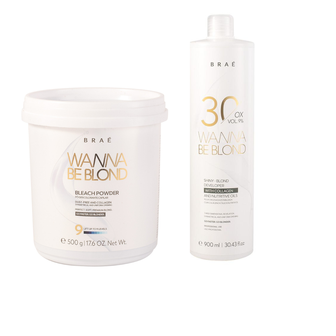 BRAÉ WANNA BE BLOND PÓ DESCOLORANTE CAPILAR 500g + WANNA BE BLOND 30 VOLUMES 900ML