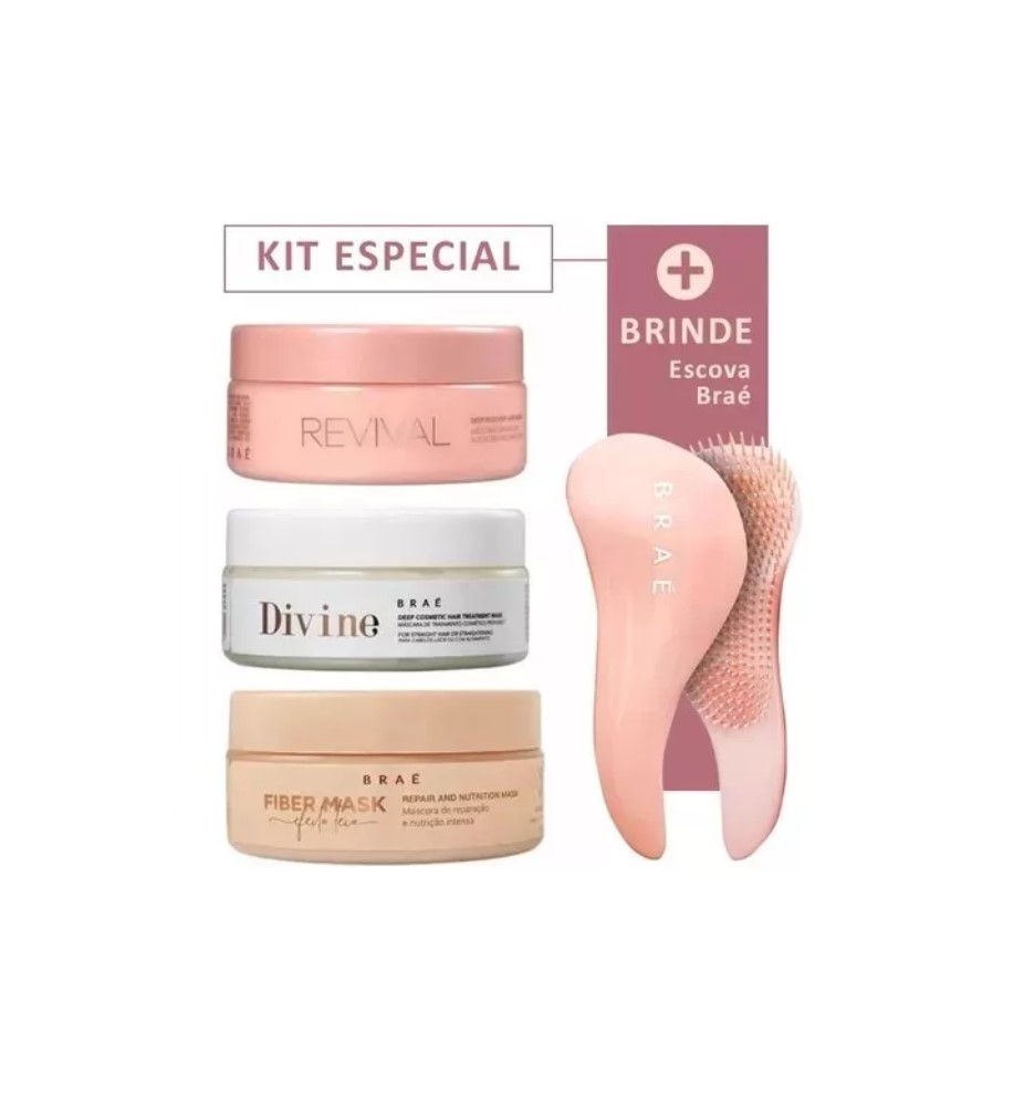 BRAÉ KIT MÁSCARAS REVIVAL 200g + DIVINE 200g + FIBER 200g