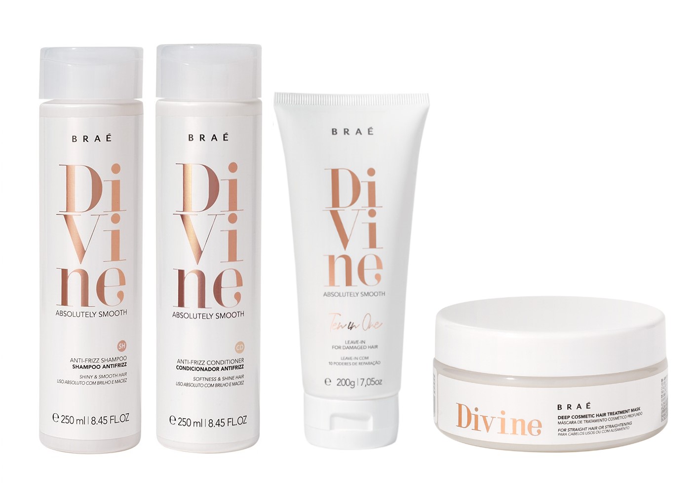 BRAE DIVINE KIT - SHAMPOO 250ml + CONDICIONADOR 250ml + LEAVE-IN 200ml + MASCARA 200g
