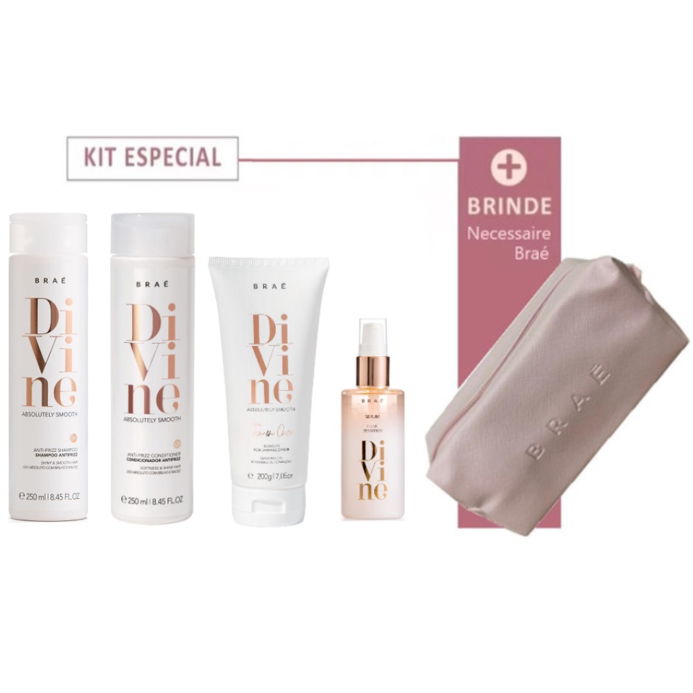 BRAE DIVINE KIT SHAMPOO 250 ml + CONDICIONADOR 250ml + 10 IN 1 200g + SERUM PLUME SENSATION 60ml