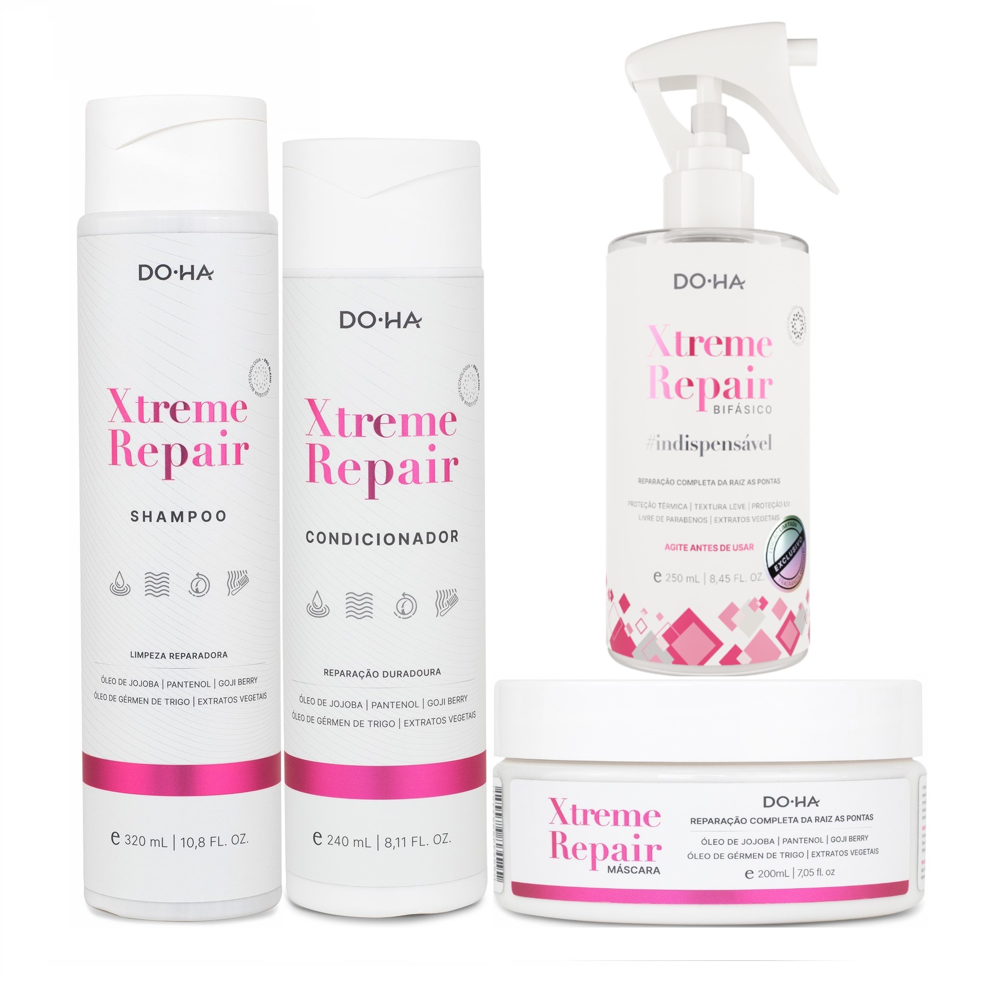 DOHA KIT XTREME REPAIR SHAMPOO 240ml + CONDICIONADOR 320ml + MÁSCARACA 200g + BIFÁSICO  250ml