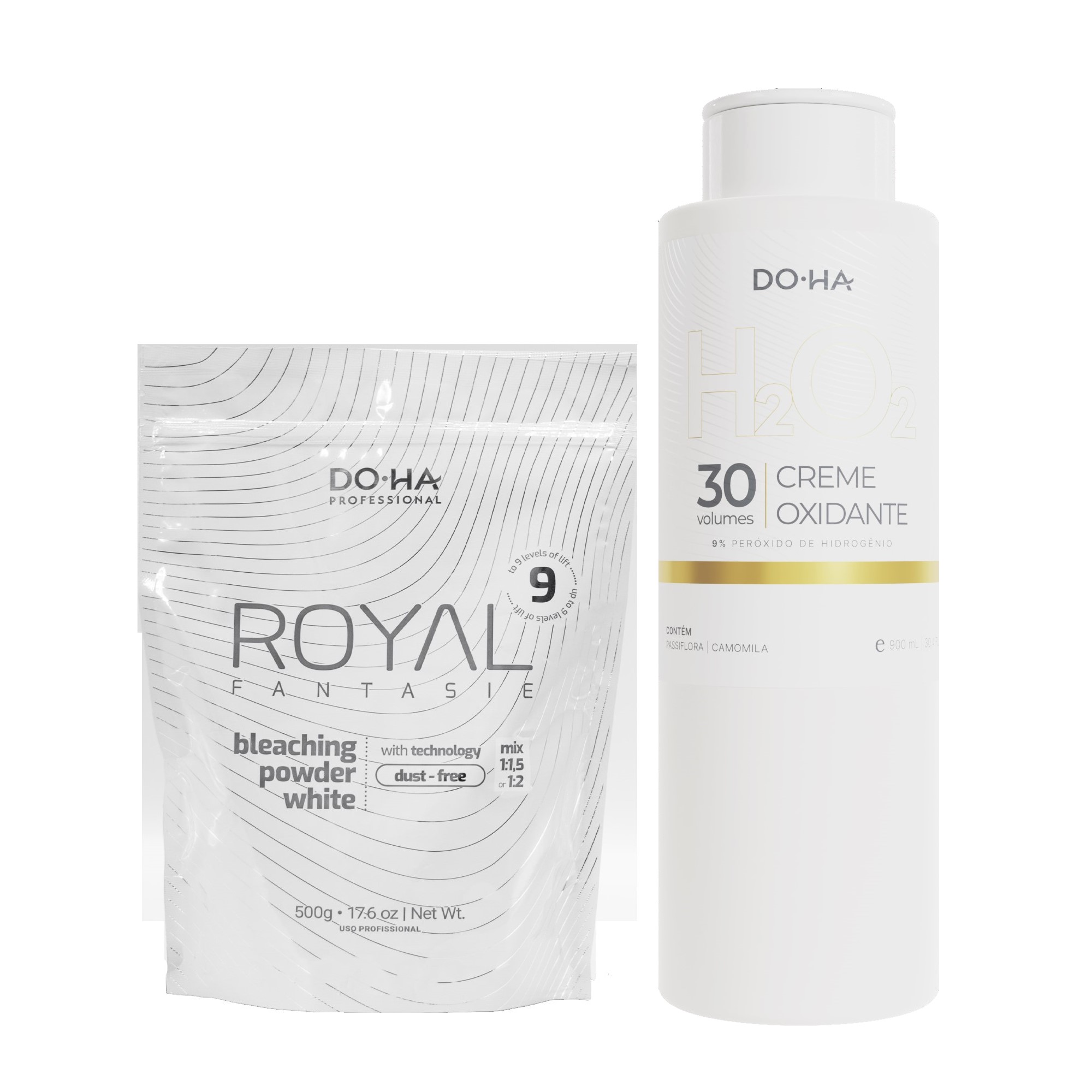 DOHA KIT 01 PÓ DESCOLORANTE BRANCO 500g + 01 OX 30 VOLUMES 900ml