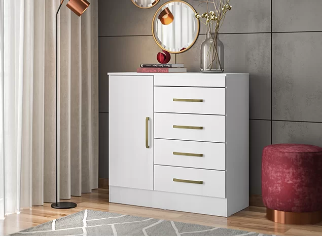 Cômoda Montevideu Branco/Rosa Flex